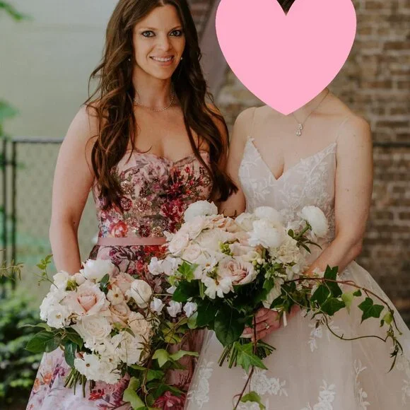 STUNNING Marchesa Notte Pink Floral Print Organza High-Low Gown Size 8 - Picture 5 of 10